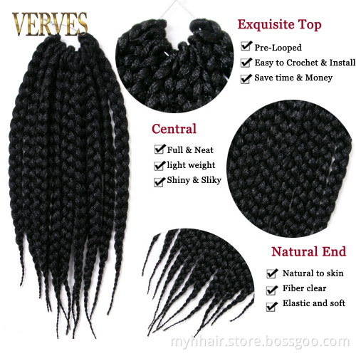 VERVES Crochet Box Braids Hair Extensions 14 Inch 12 strands/piece Burgundy Blonde Black Synthetic Pure Color Braiding Hair
